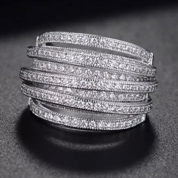 NEW 6.4 ct Silver  Round Diamond Multi Layer Ring - Picture 6 of 8